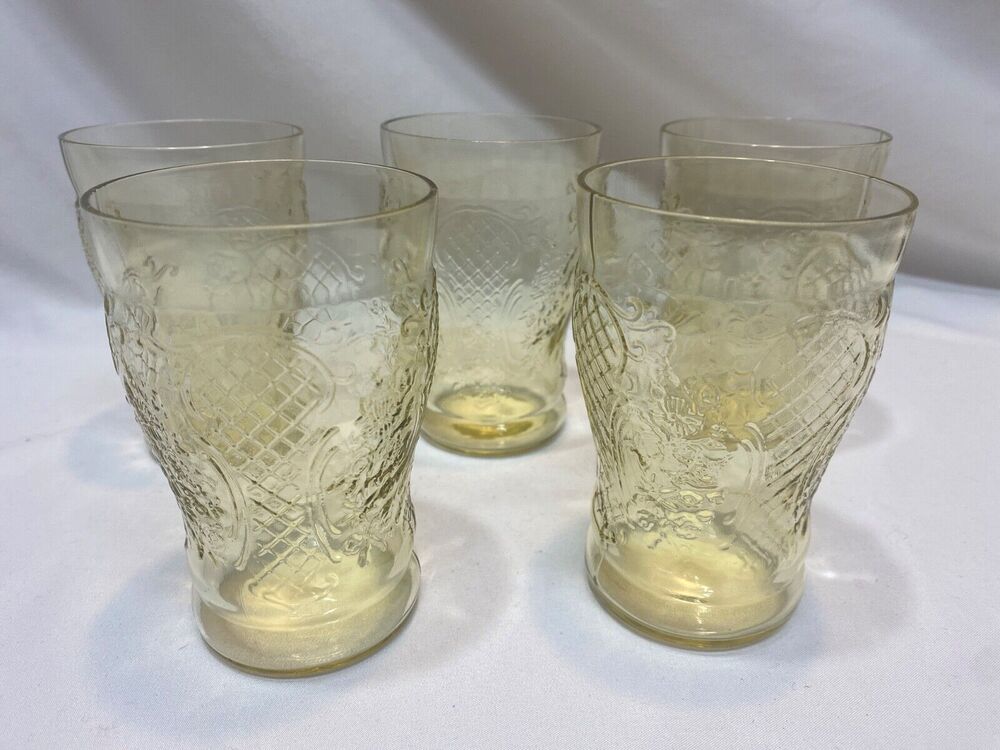 5 Federal Glass NORMANDIE "Bouquet and Lattice" Amber Flat Water Tumbler
